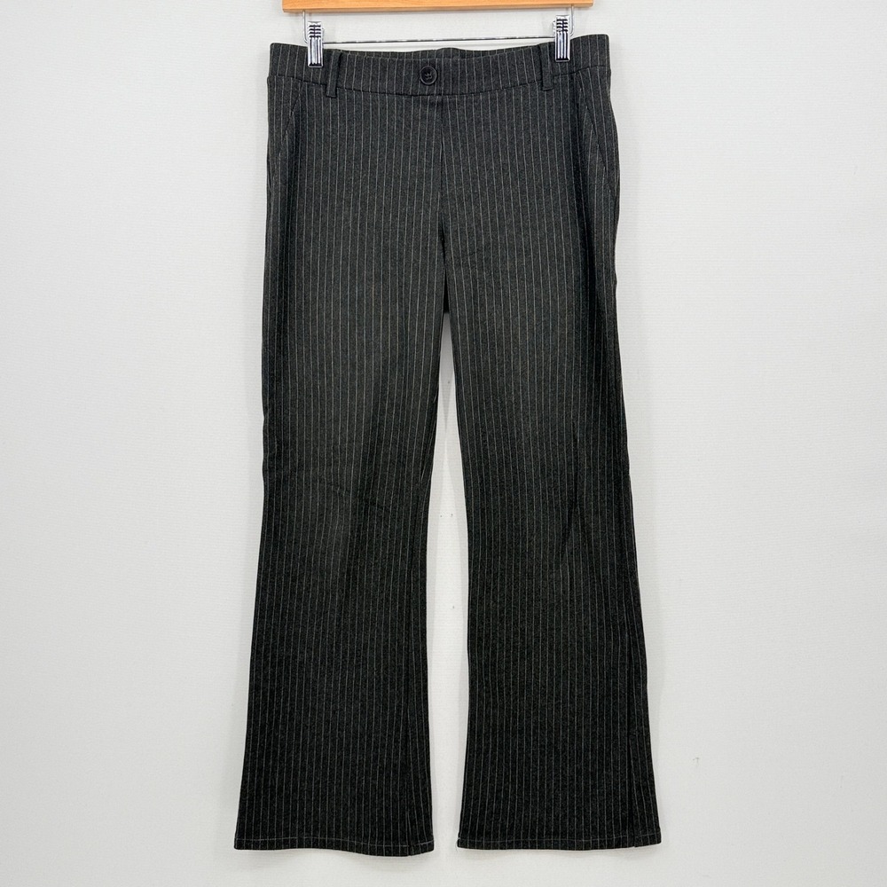 Betabrand Pinstripe Ponte Trousers Women Medium Petite Grey Flare Leg Business